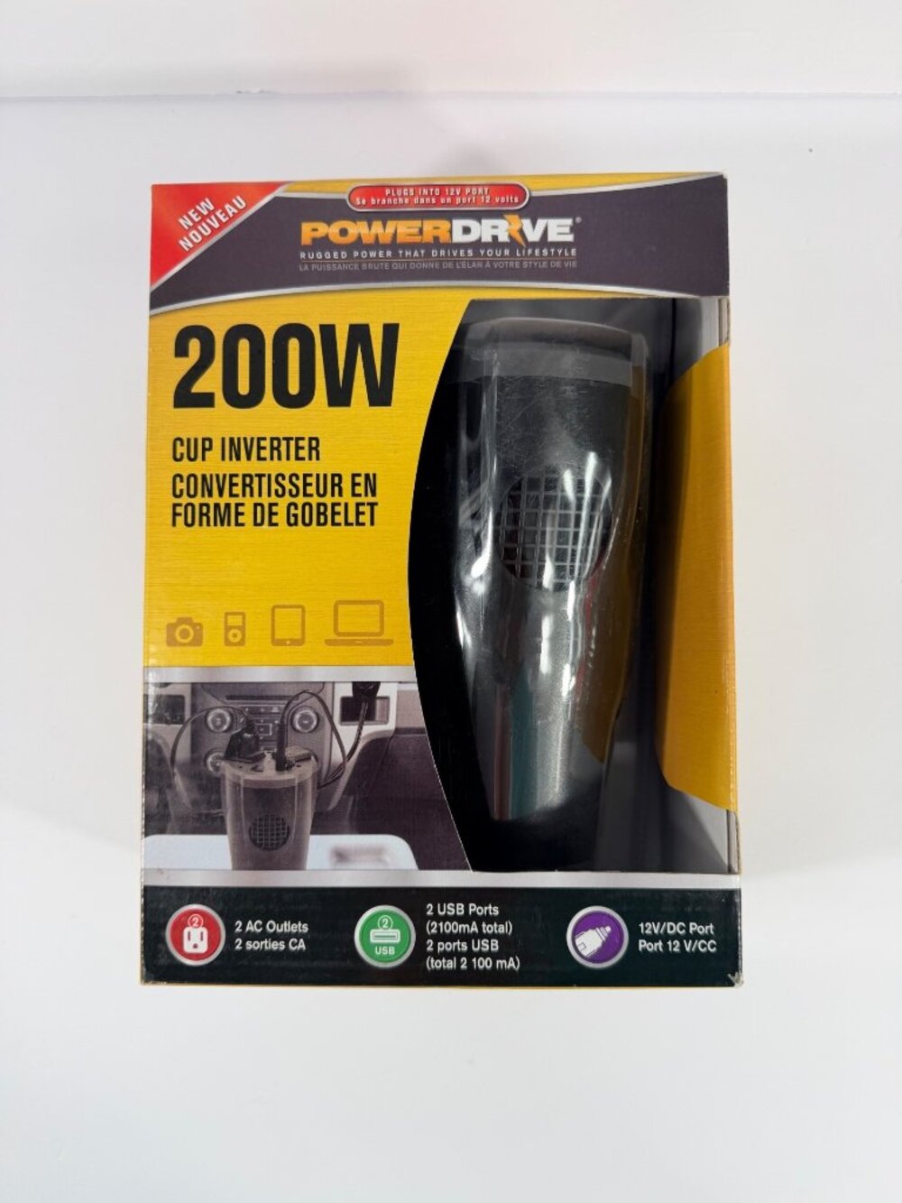 PowerDrive 200W Cup Inverter With USB Ports For Vehicle Power Conversion
